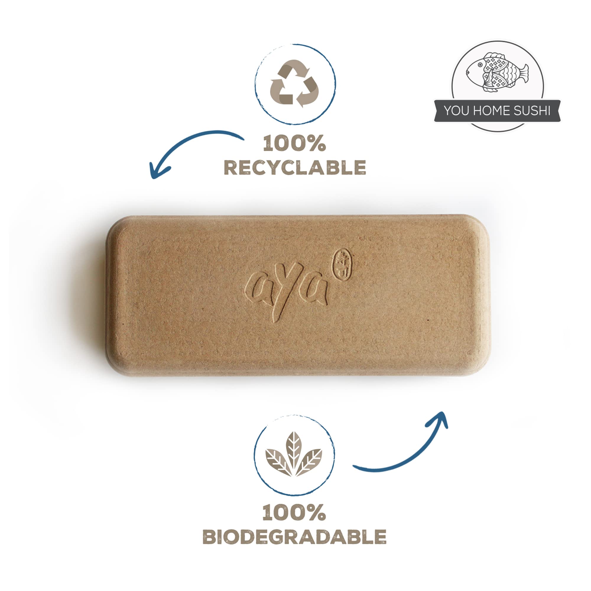 Kit per la Produzione di Sushi – Originale AYA Eco Sushi Kit – Tutto Naturale Ecologico – Bambù Biodegradabile – 2 Tappetini per Sushi – 5 Paia di Bacchette – 1 Spatola – 1 Cucchiaio