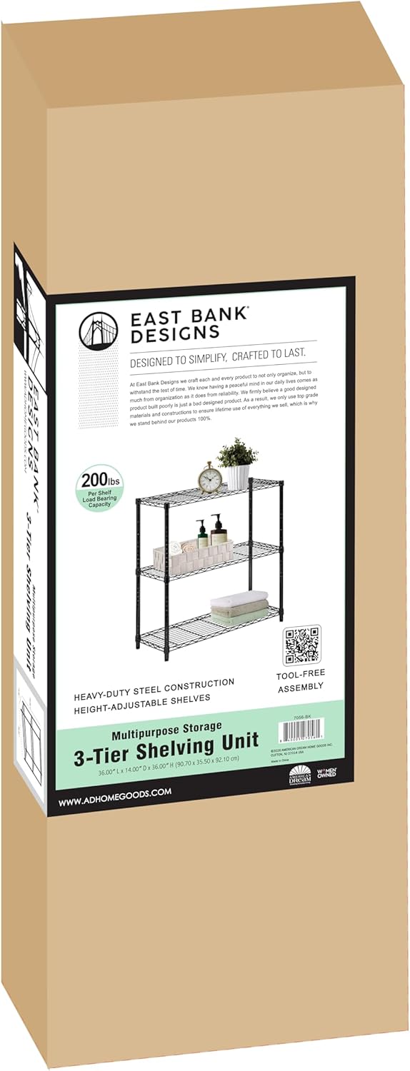 American Dream Home Adjustable 3 Shelves Heavy Duty Steel Rack -Black