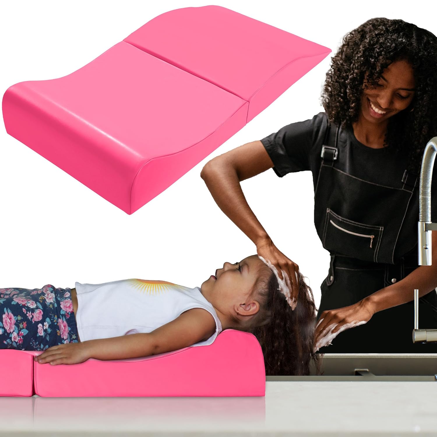 BALAPET Hair Washing Station for Kids,Shampoo Foam Mat for Children Ergonomic Comfortable Support Hair Washing Mat on Sink Portable Foldable Shampoo Buddy Basin Essentials, Patent Pending(Rose)