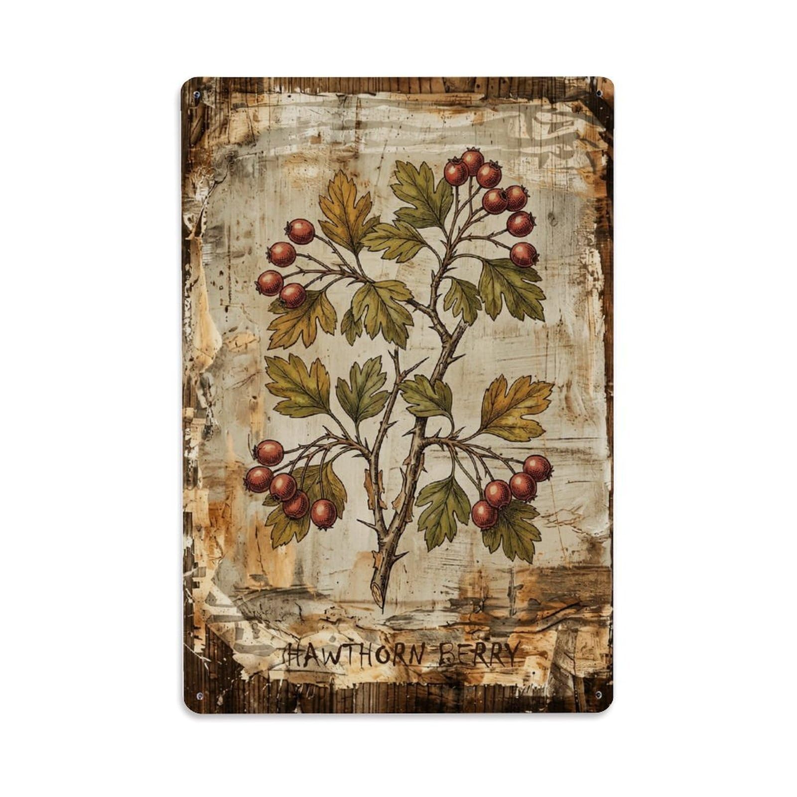 Fqnyr Style Hawthorn Berry Botanical Vintage Metal Tin Sign Plaque Wall Decor For Cafe, Club Bar, Office, Home Garden Metal Poster 8X12inch