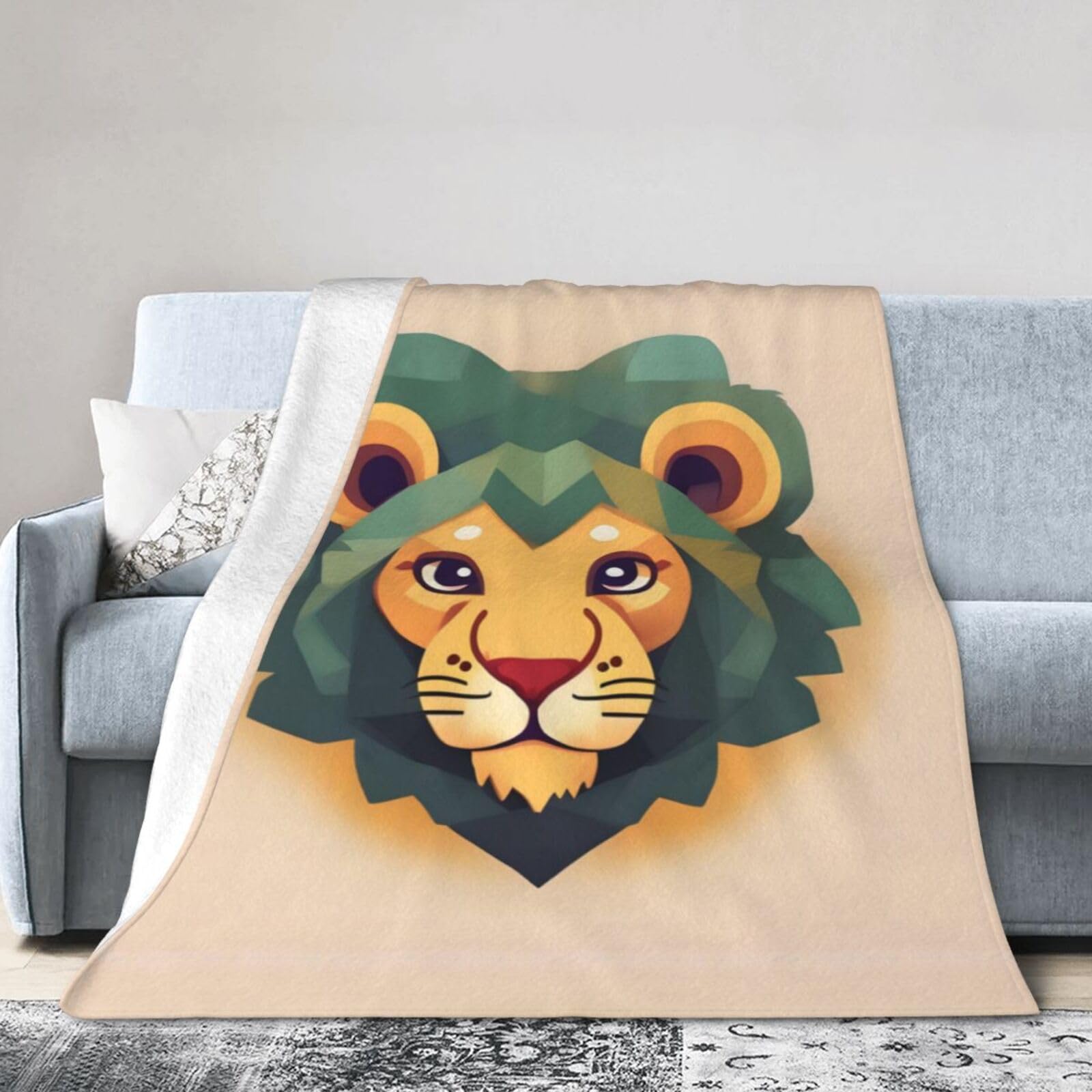 Cartoon Lion 60"x50" Fleece Blanket, Full Size, Super Soft, Suitable for Bed, Sofa, Camping, All Seasons