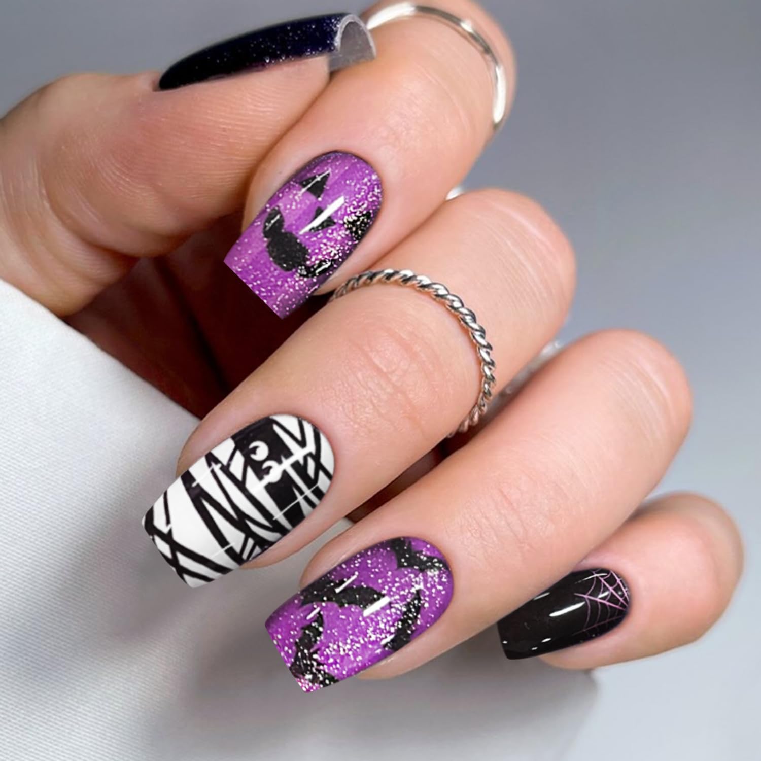 JMEOWIO Gel Nail Stickers Halloween Cat Eye Semi Cured Gel Nail Strips Wraps UV/LED Nails Art Design Decoration Accessories