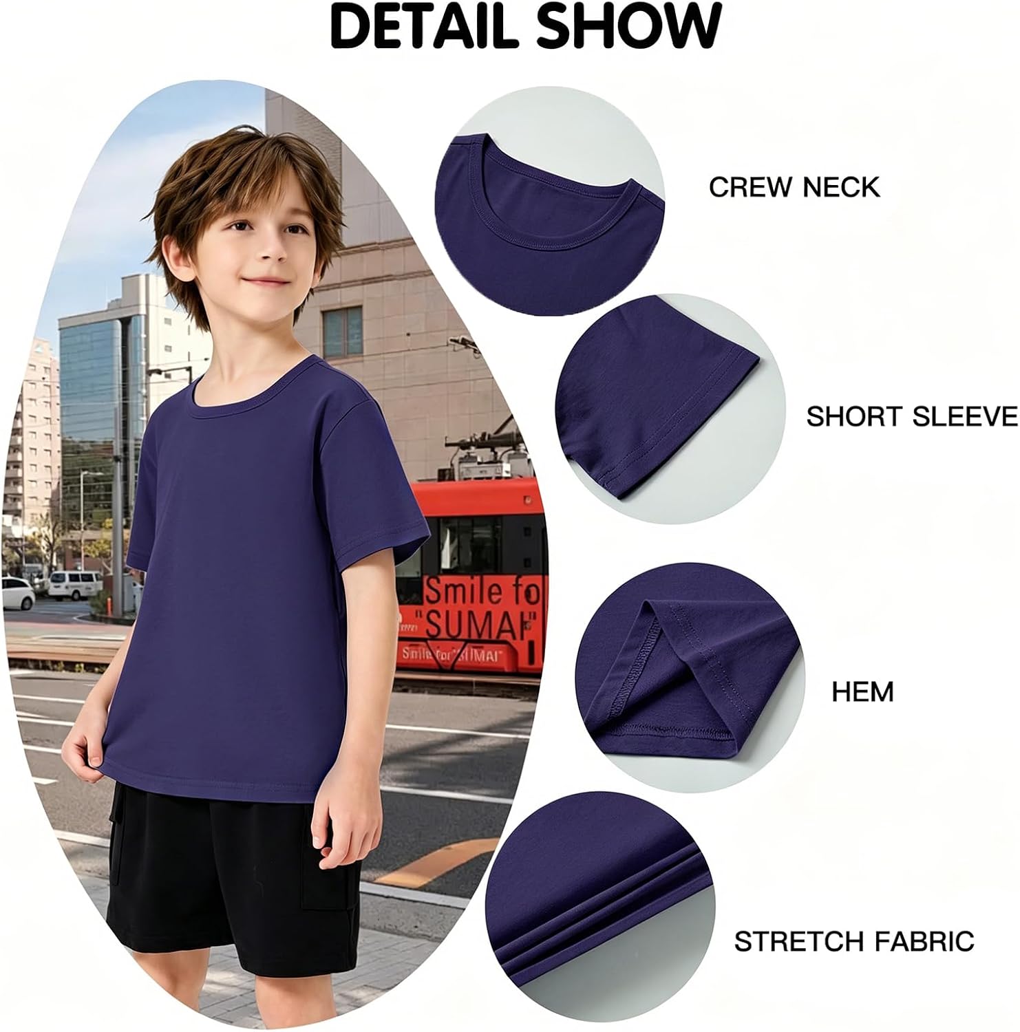 100% Cotton Boys T Shirt Basic Short Sleeve Kids Shirt for Toddler 2-14Y