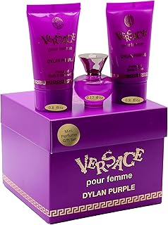 Versace Dylan Purple for Women 3 Piece Set Includes: 0.17 oz Eau de Parfum + 0.8 oz Perfumed Bath Shower Gel + 0.8 oz Perfumed Body Lotion