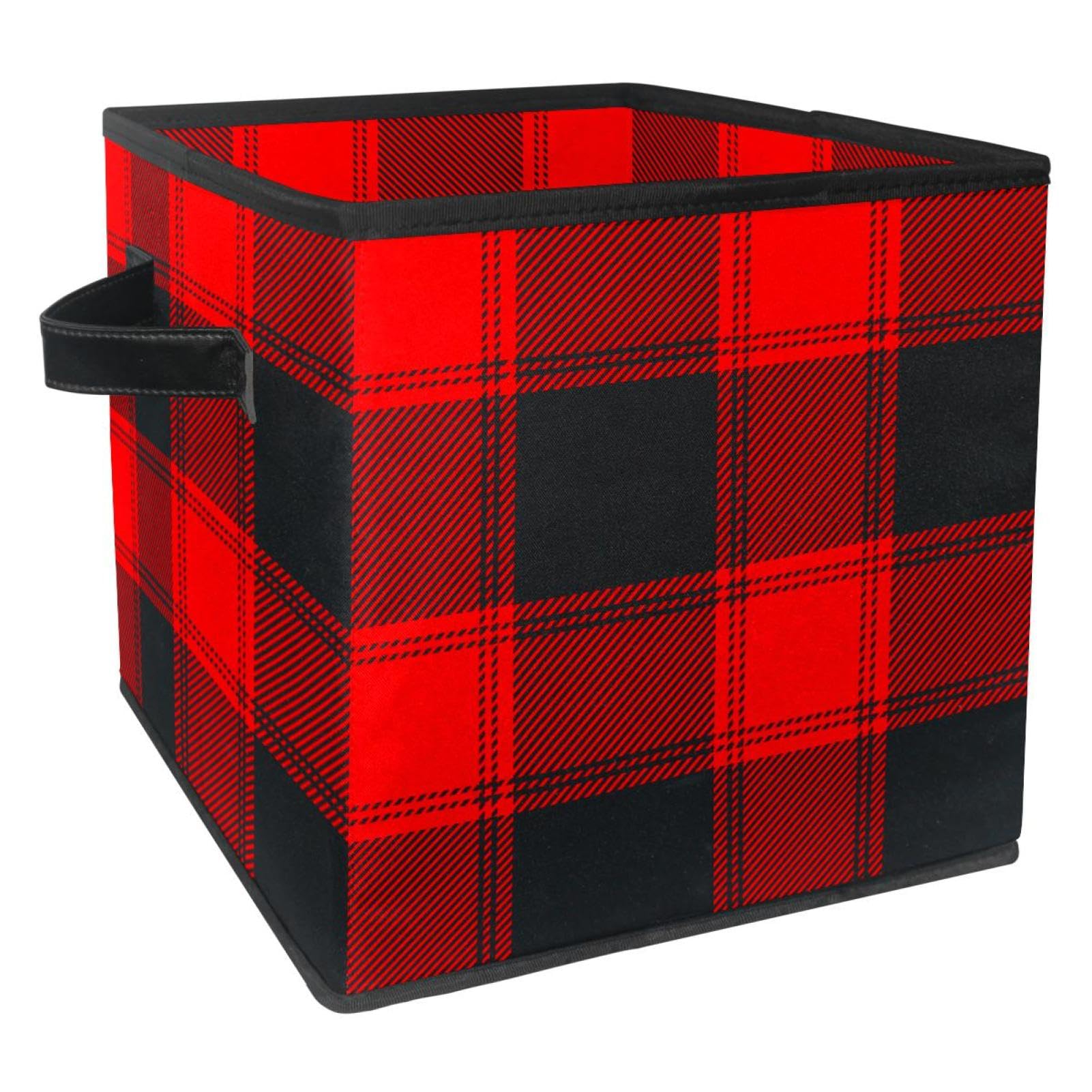 Boîte de rangement cube écossais rouge : placard et chambre bien ordonnés