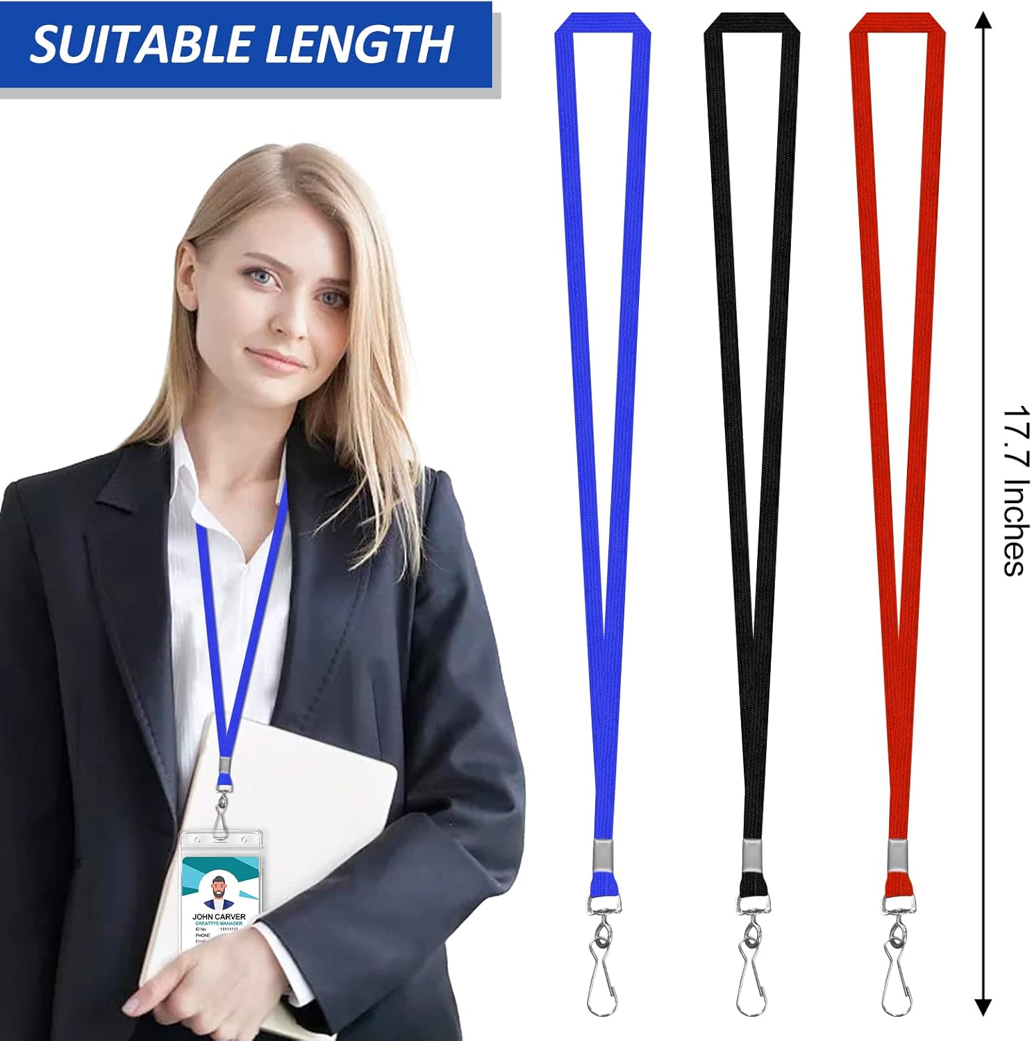 100 Pack Bulk Black Lanyards for ID Badges Durable Neck Lanyards with Metal Swivel J-Hook Comfortable for Events, Employees, Schools, Cruises, Name Tag ID Holder - Image 2