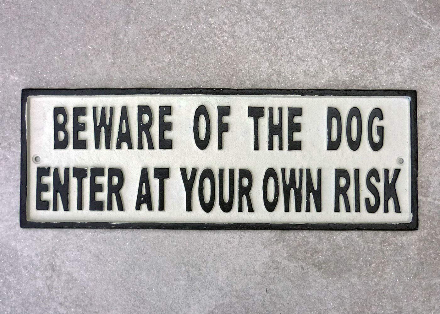 Panneau Beware of The Dog en fonte Ascalon avec inscription de sécurité pour jardin