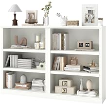blini White Bookshelf and Bookcase Set of 2, Double Wide Large Bookshelves Wooden 3 Tier Tall Bookshelf with Storage Cabinets for Living Room, Home Office, Library White, 3-Shelf