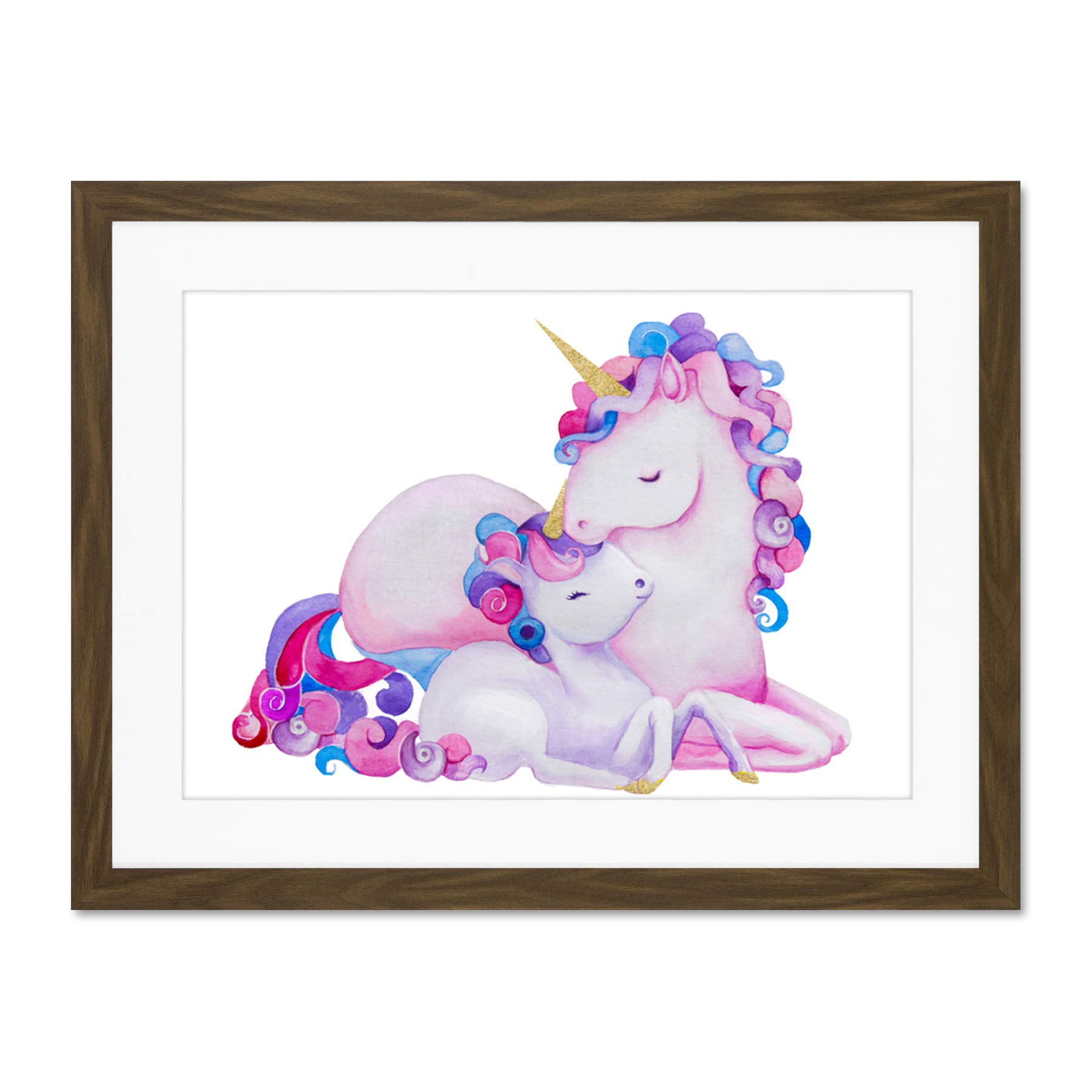 Wee Blue Coo Unicorn Mother And Daughter Large Framed Art Print Wall Poster 18x24 inch