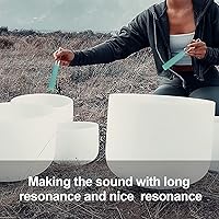 Vista 4 de Cuenco de canto, base acrílica transparente, mazo de goma para tocar con cristal de cuarzo y bolsillo (verde)