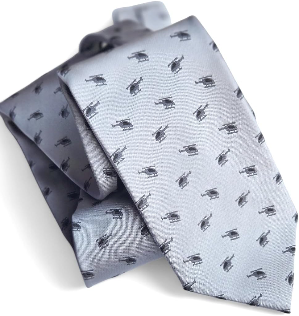 Maker V Helicopter Necktie mens Helicopter pilot gift - in Light Gray