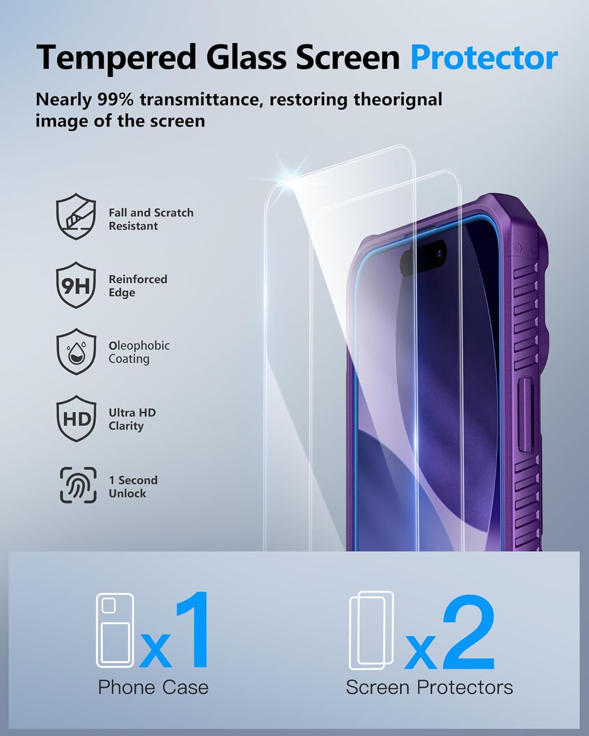 ATATOO for iPhone 17 Case Wallet with HD Tempered Glass Screen Protector [2 Pack], Card Holder & Slide Camera Cover, Military Grade Protection, Protective Case for iPhone 17 6.3" 2025, Dark Purple