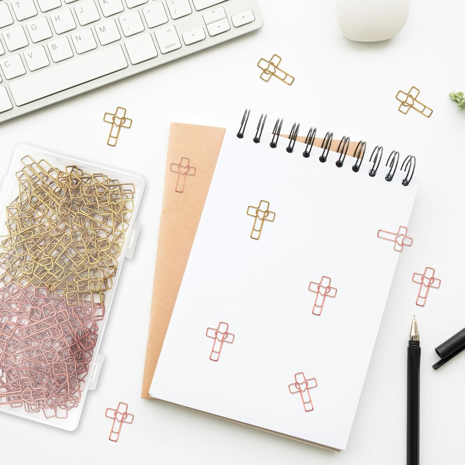 100 PCS Gold Heart Cross Paper Clips, Christian Bible Paper Clips Clamps, Bible Study Supplies for Office School Home Use (Rose Gold) image 5