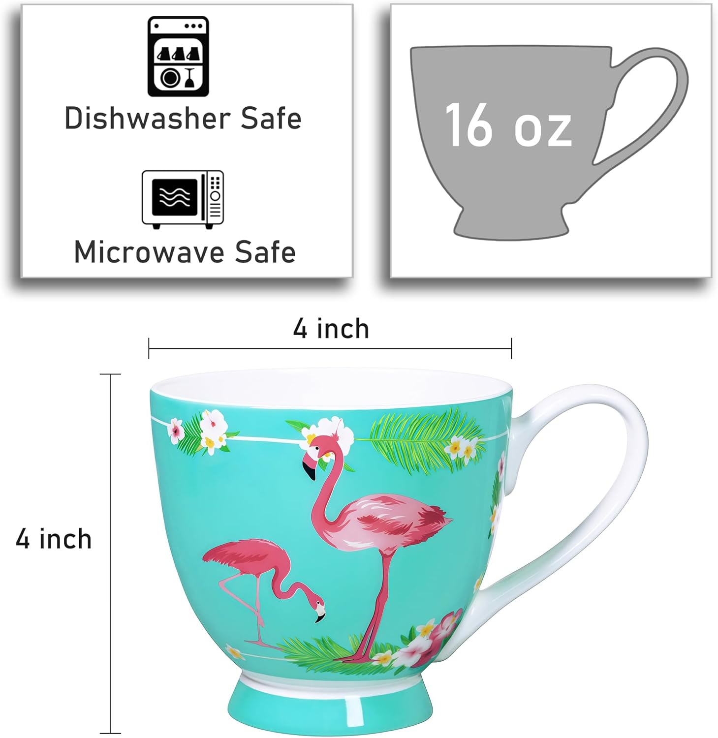 16 oz Floral Mugs Bone China Mug Elegant Floral Coffee Tea Cup - Microwave Dishwasher Safe Mug Perfect for Coffee, Tea,Hot Beverages - Ideal Gift for Friend Colleague Dad Mom - Image 2