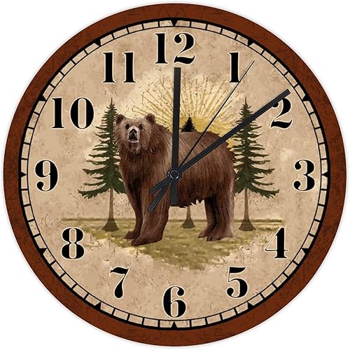Funlucy Reloj de pared de oso rústico de PVC, reloj de pared rústico de 15 pulgadas, silencioso, funciona con pilas, decoración de pared redonda