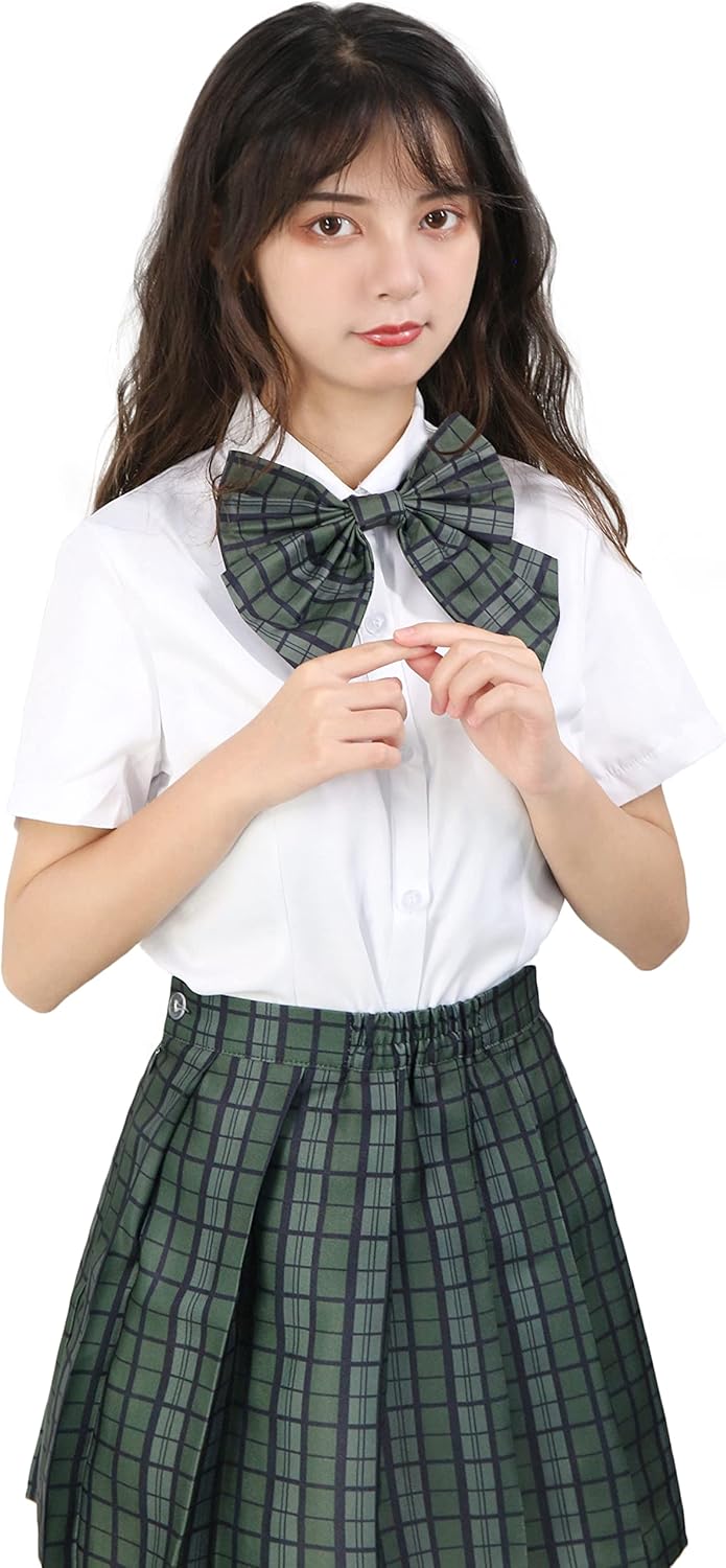 PROCOS Women Japanese Uniform Outfit US Size Costume with Plaid Bow Tie Socks 5 PCS - Image 4