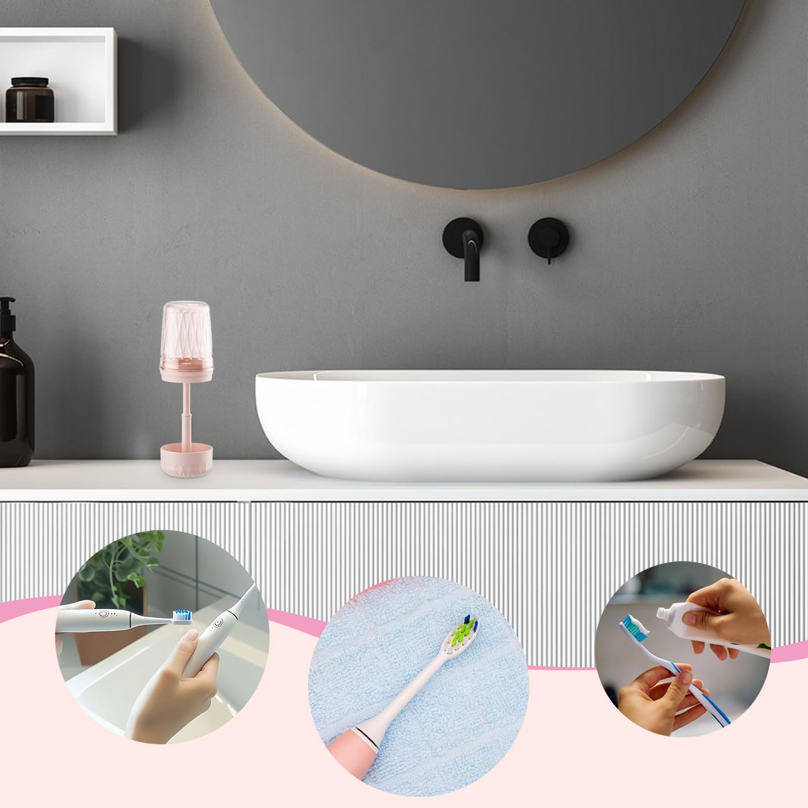 Estuche de Viaje para Cepillo de Dientes A Prueba de Polvo y Gran Capacidad | Soporte para cepillo eléctrico para encimera de baño para Hogar, Vacaciones, Familia, Estudiantes,