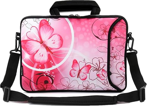 Richen 11" 11.6" 12" 12.5" 13" Case Laptop/Chromebook/Ultrabook/Apple Macbook Pro Air Notebook Computer Messenger Bag Tablet Travel Case Neoprene Handle Sleeve with Shoulder Strap Pink Butterfly