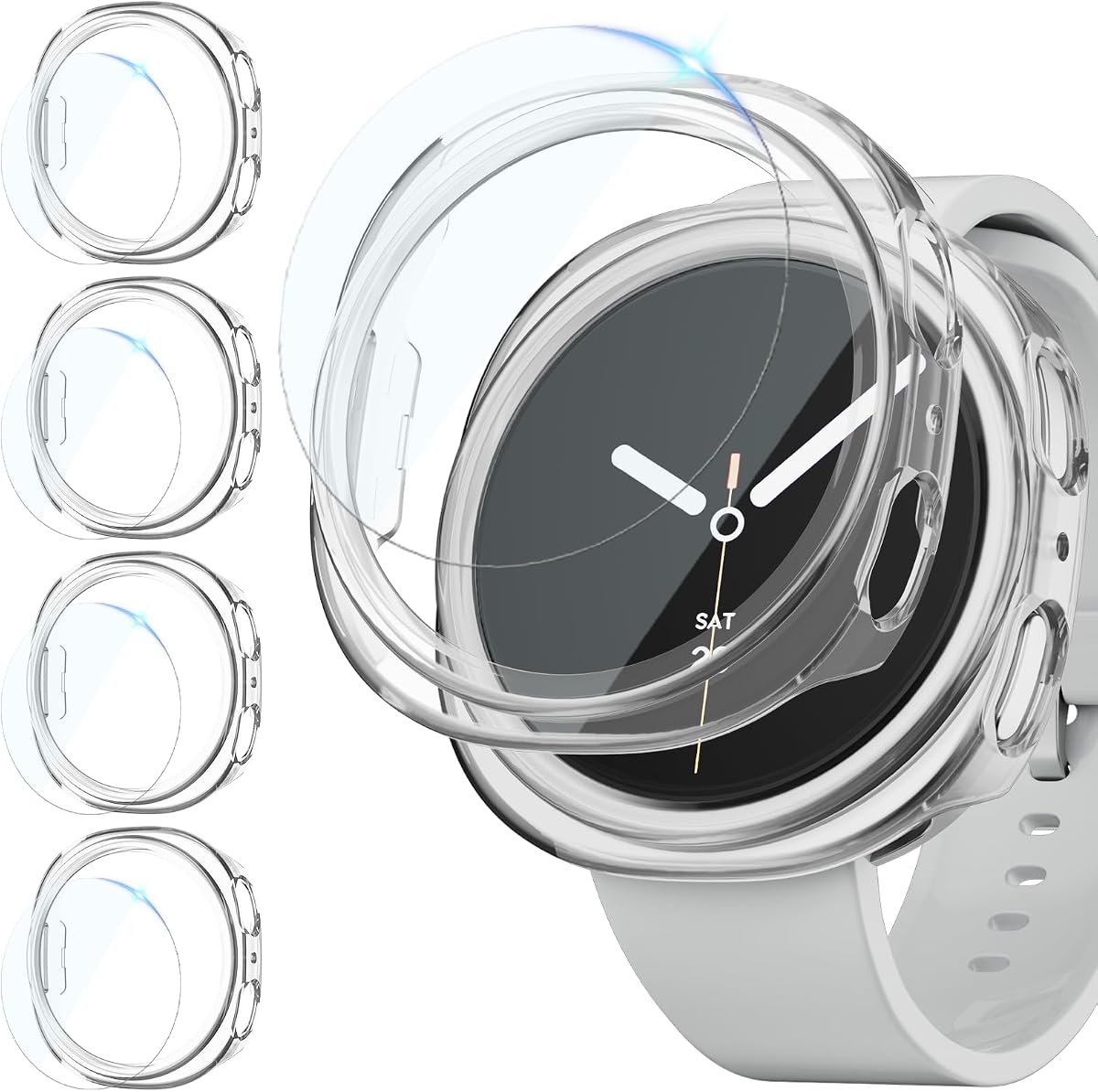 Rc-Z (4+4 Pack Screen Protector Case for Samsung Galaxy Watch 8 40mm, Hard PC Bumper & HD Anti-Fog Tempered Glass Protective Film Face Cover for Galaxy Watch 8 40mm Women Men