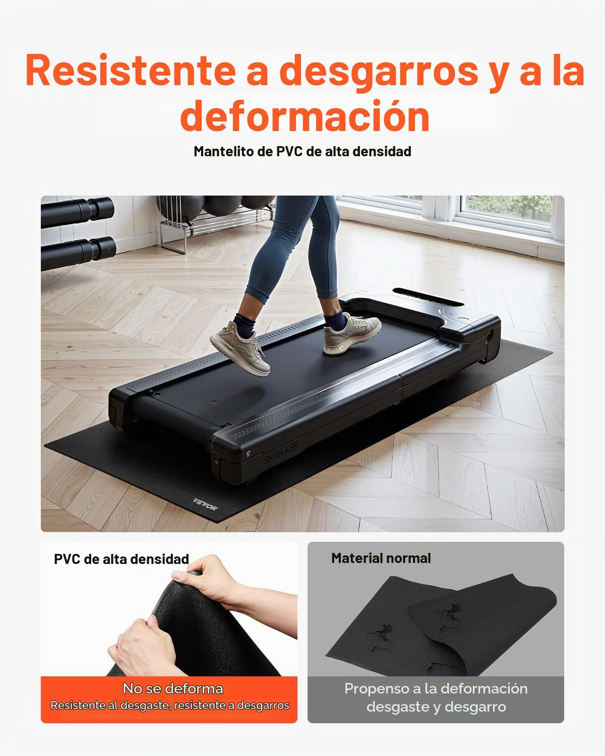 VEVOR Alfombrilla para Cinta de Correr, PVC de Alta Densidad, Impermeable y Antideslizante, Absorción de Impactos, Reducción de Ruido, Ideal para Gimnasios en Casa y Fitness, 915 x 1820 x 6 mm
