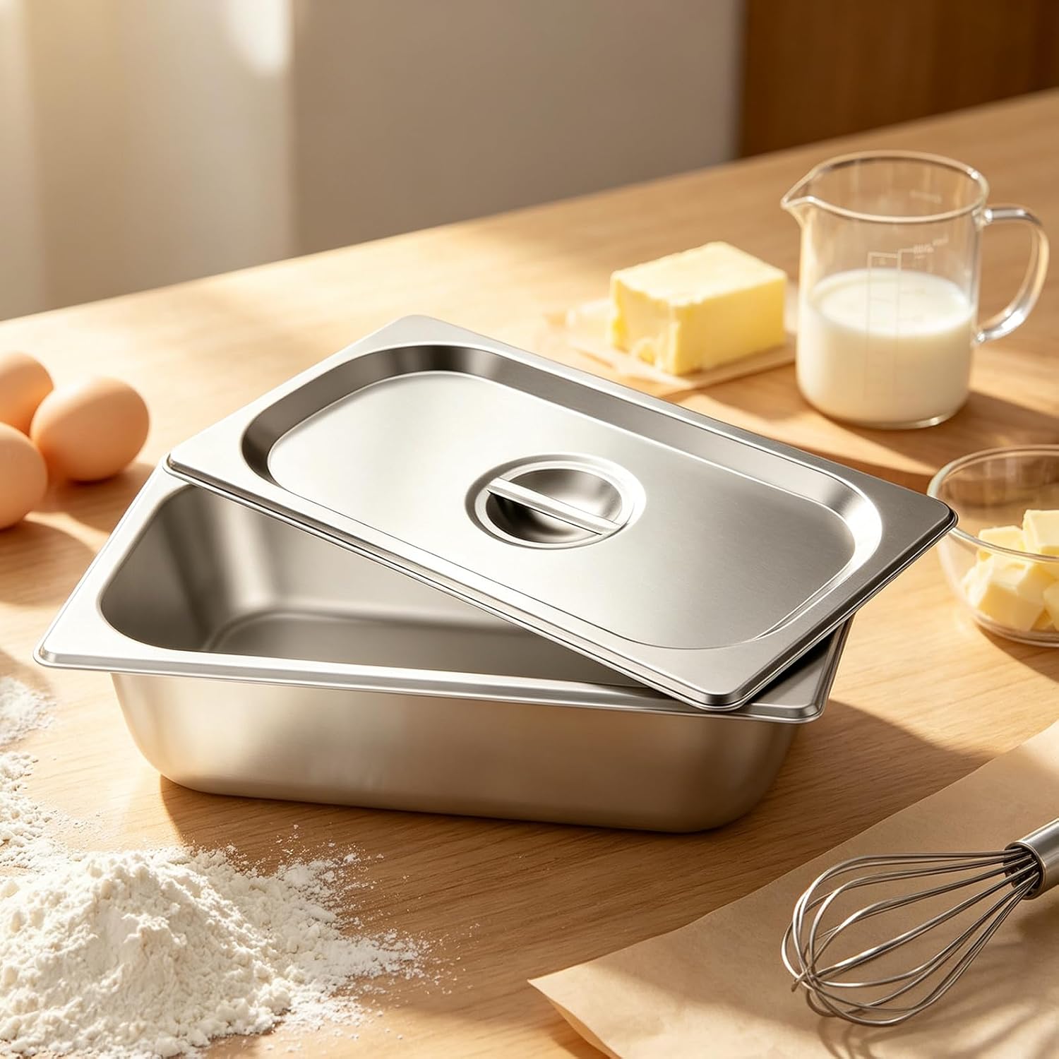 6 Pack 1/3 Size Stainless Steel Steam Table Pan Cover with Center Handle, Solid Hotel Pan Lid, Stackable Catering Food Pan Cover for Restaurant Buffet Steam Table