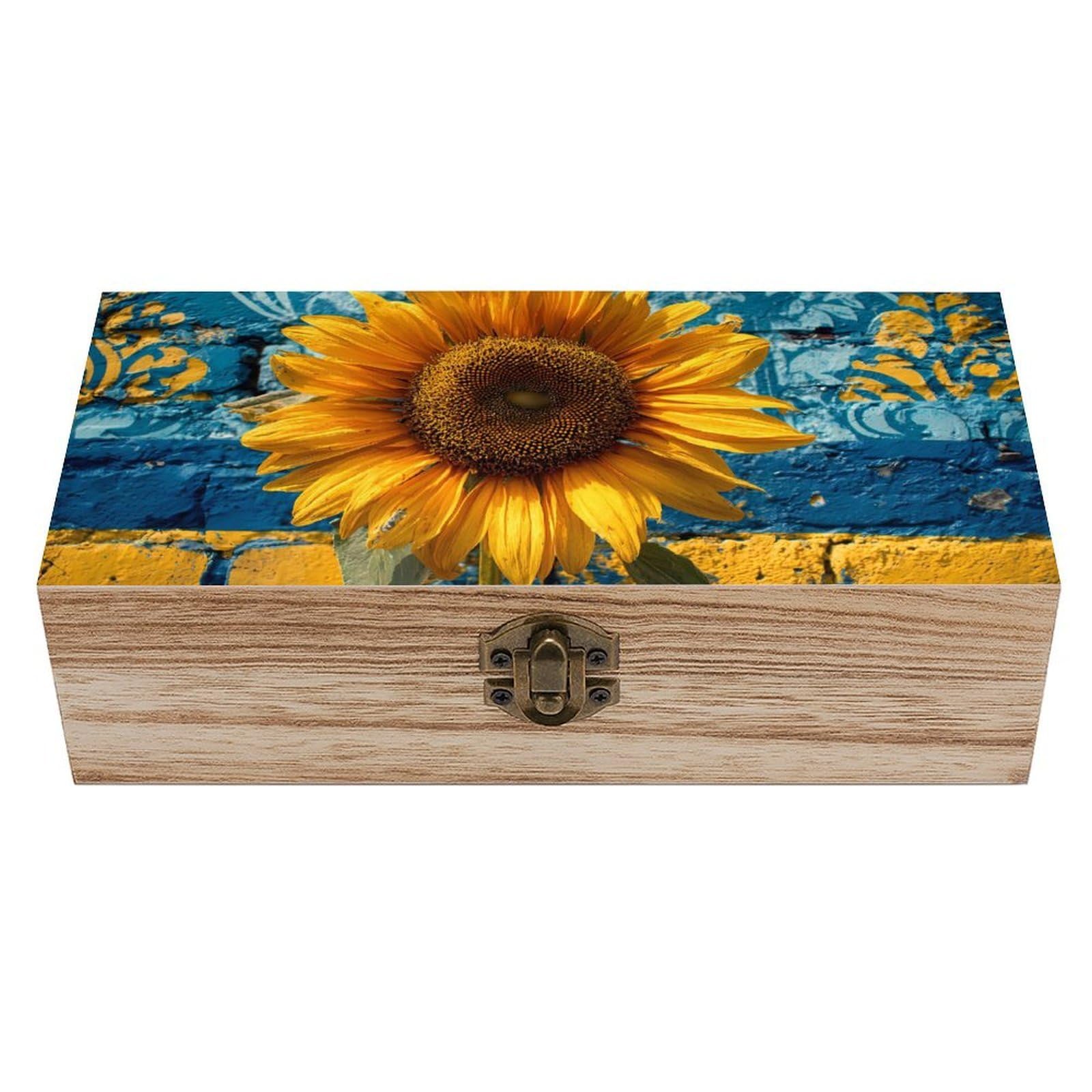 HLBSDM Ukraine Sunflower Ukrainian Wooden Storage Box Craft Memory Keepsake Treasure Chest Box Jewelry Organizer