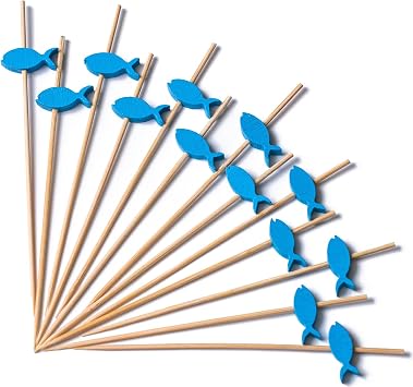 PuTwo Cocktail Toothpicks 100 Counts Cocktail Picks Handmade Natural Bamboo Cocktail Sticks Eco-Friendly Appetizer Skewers for Cocktail Appetizers Fruits Dessert - Blue Fishes | Blue Fish Picks Bamboo Sticks Appetizer Skewers for Wedding Birthday Fruits Baby Shower Ocean Under the Sea Party Supplies