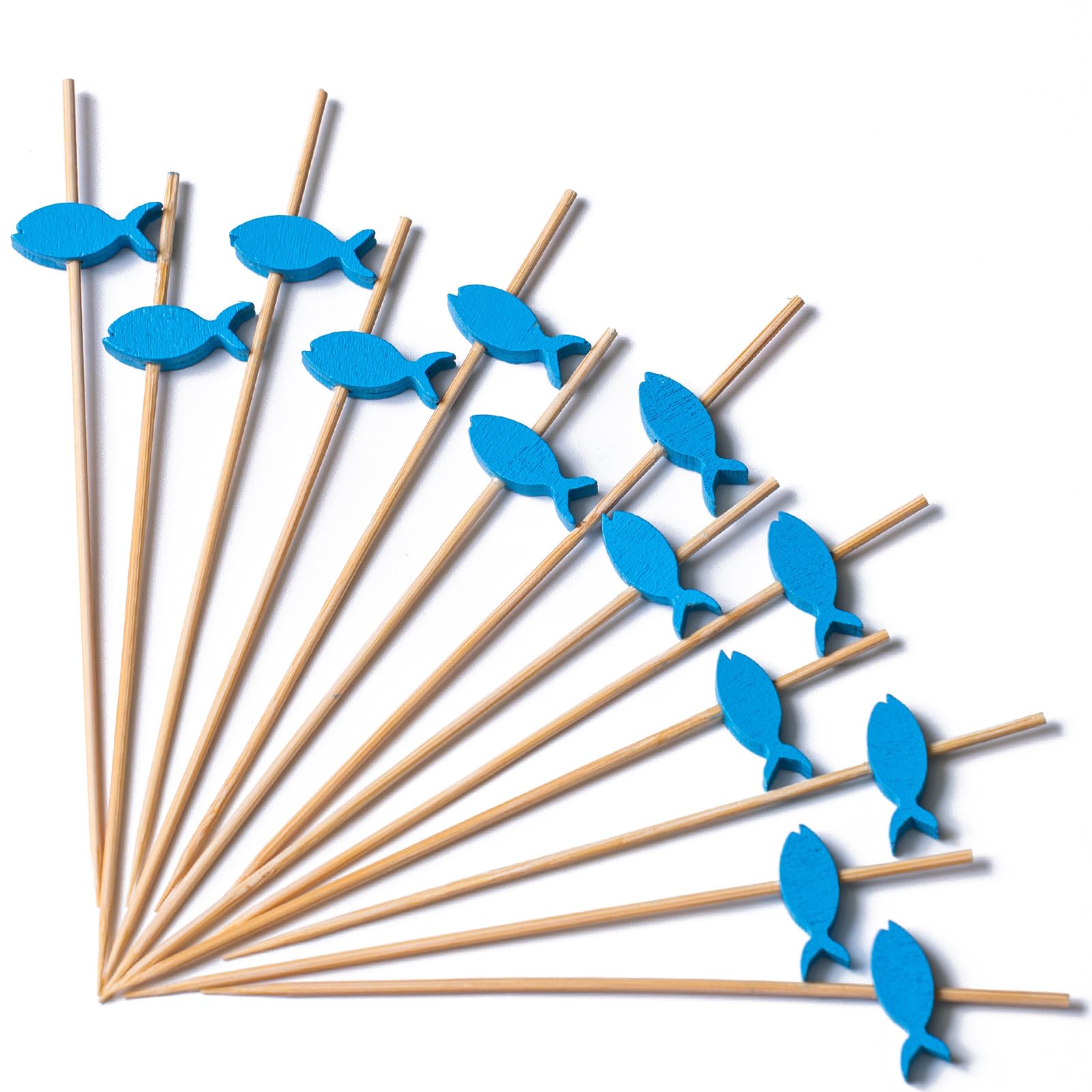 PuTwo Cocktail Toothpicks 100 Counts Cocktail Picks Handmade Natural Bamboo Cocktail Sticks Eco-Friendly Appetizer Skewers for Cocktail Appetizers Fruits Dessert - Blue Fishes