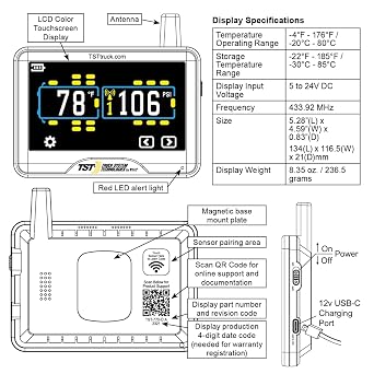 TST 770 Series TPMS - RV Tire Pressure Monitoring System with 4 Cap Sensors & 5 Color Touchscreen Monitor for Travel Trailers, Campers and Motorhomes