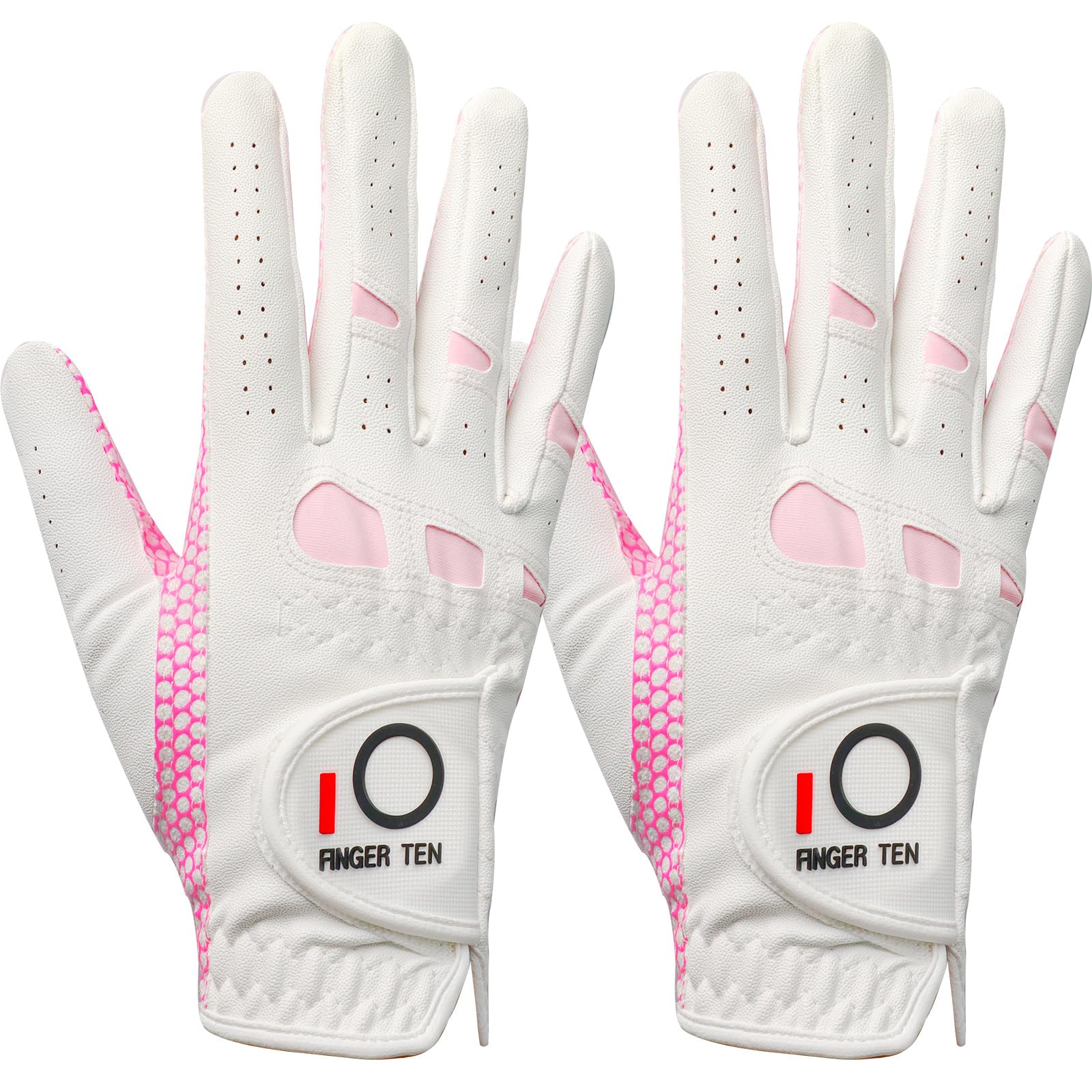 FINGER TEN Golf Gloves Ladies Right Hand with Non Slip Palm All Weather Soft Value 2 Pack