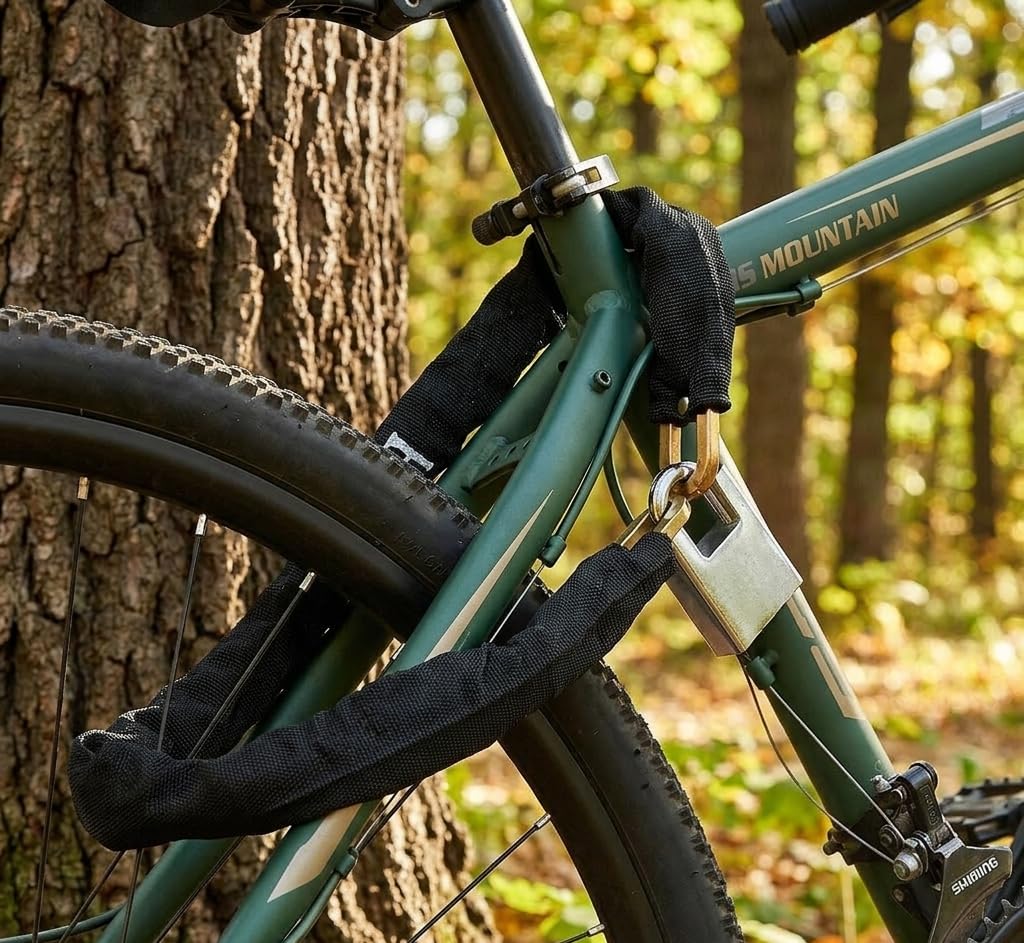 EUROXANTY® Blokada łańcuchowa ze stali manganowej do rowerów, skuterów i motocykli, wytrzymała, zabezpieczenie przed kradzieżą, 4 modele do wyboru, grubość 8 mm
