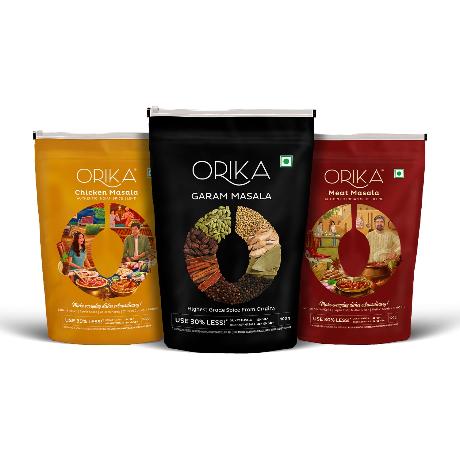 Orika Chicken Masala, Meat Masala & Garam Masala (Combo of 3, 100 g Each)