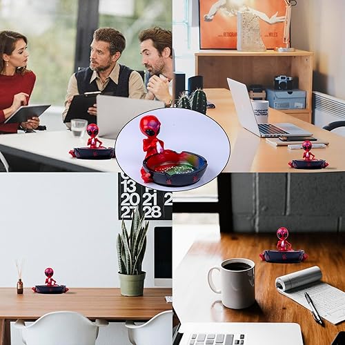 Miniatura 4 de Ceniceros geniales para cigarrillos, decoración de ceniceros de fantasía alienígena para oficina en casa, regalo de adorno (rojo, alienígena)