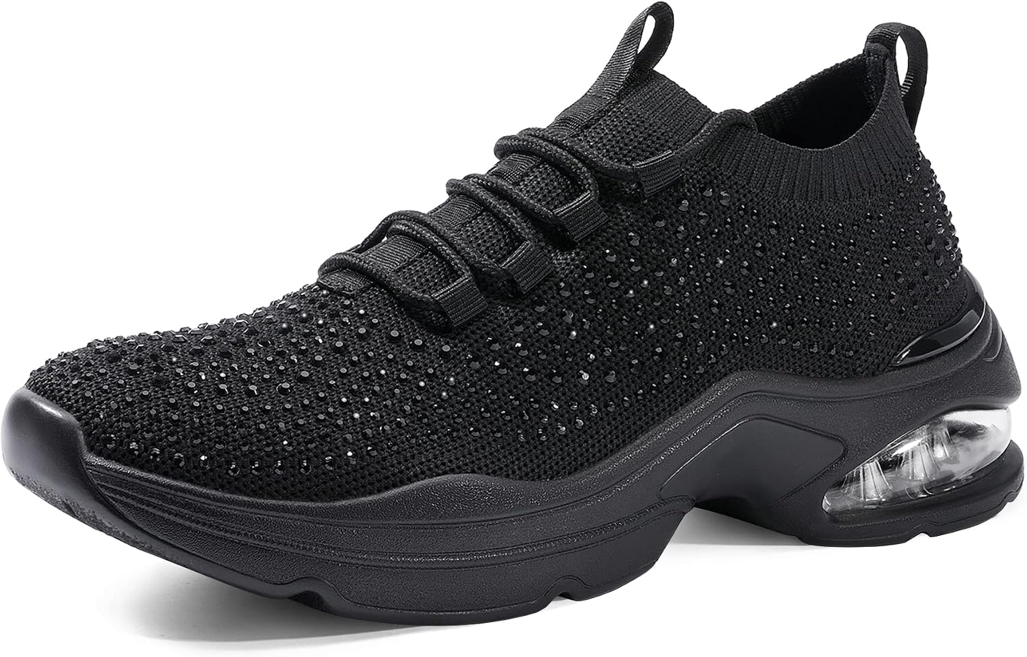 DREAM PAIRS Women's Fashion Sneakers, Slip Resistant Lightweight Air Cushion Tennis Walking Shoes, Breathable Lace Up Knitted Slip On Glitter Sneakers for Nurse Work Gym Workout Sports Athletic