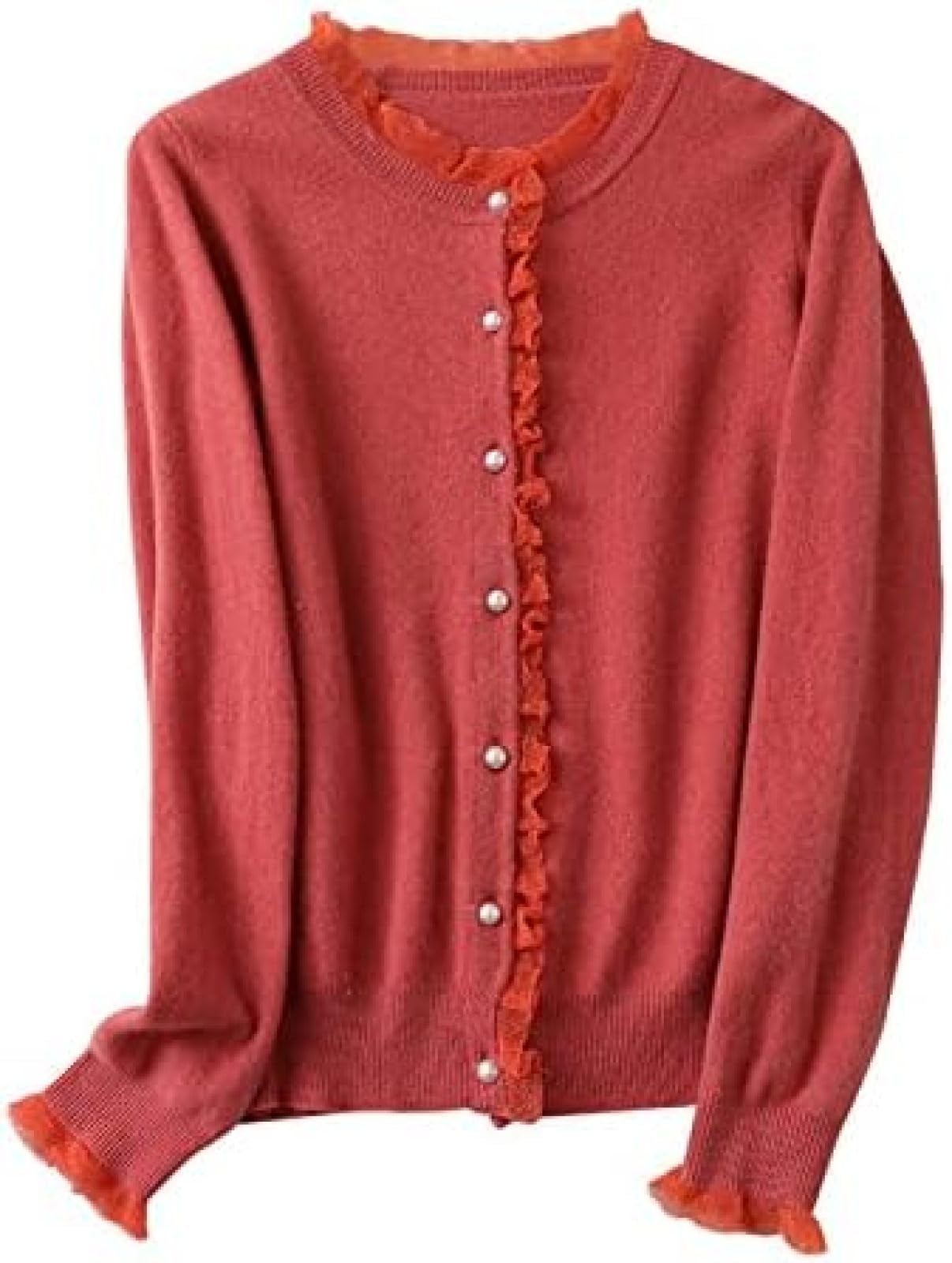 Amazon.com: Pearl Button Round Neck Wool Cardigan Lace Trim 