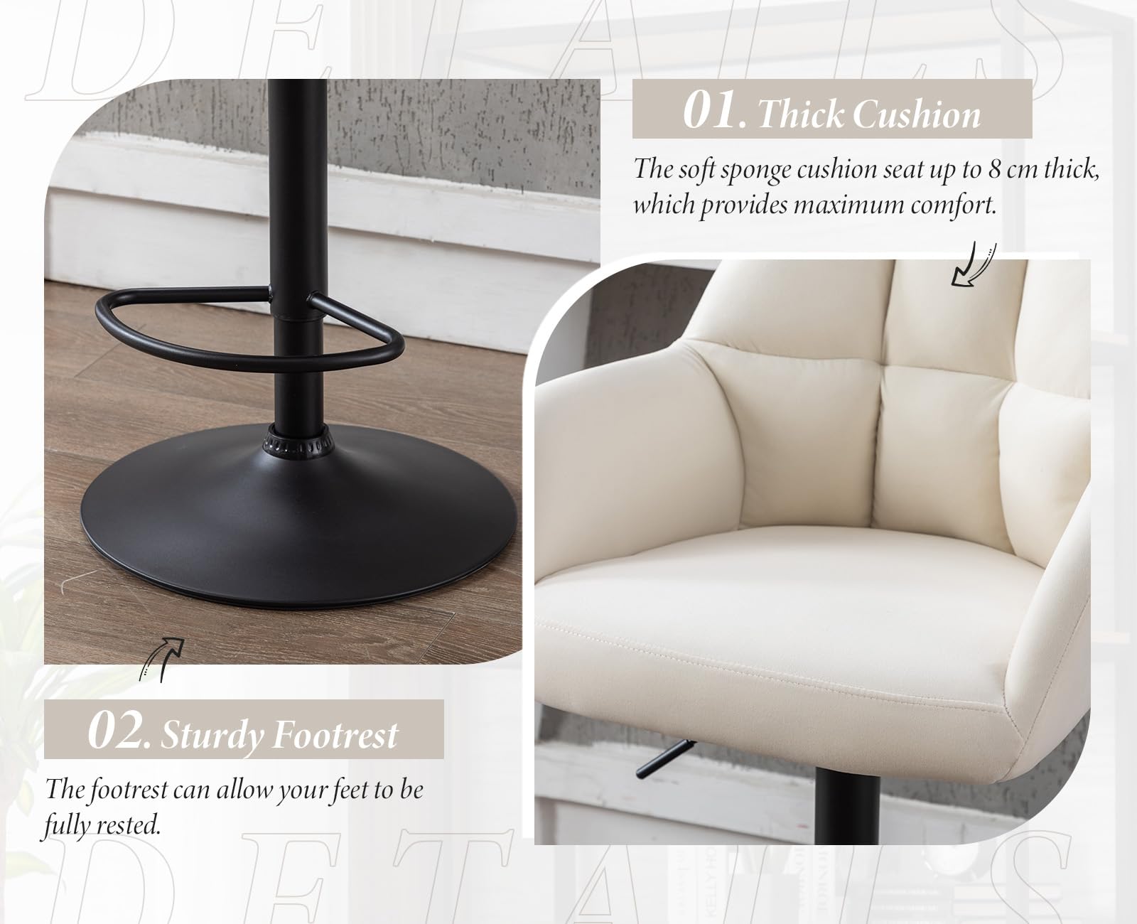 Ya-Home Set di 2 Sgabelli da Bar in Velluto Sgabelli Cucina Imbottiti con Schienale Sgabelli Alti Moderni Sedie da Bar Regolabile e Girevole per Cucina Penisola, Beige