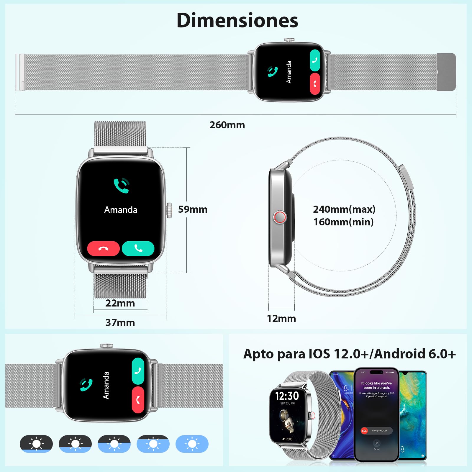 Yoever Reloj Inteligente Mujer Hombre, 1.85" Smartwatch con Llamadas y Whatsapp Notificación, SpO2/Pulsómetro/Sueño/Podómetro, 110 Modos Deporte, IP68 para Android iOS Plateado