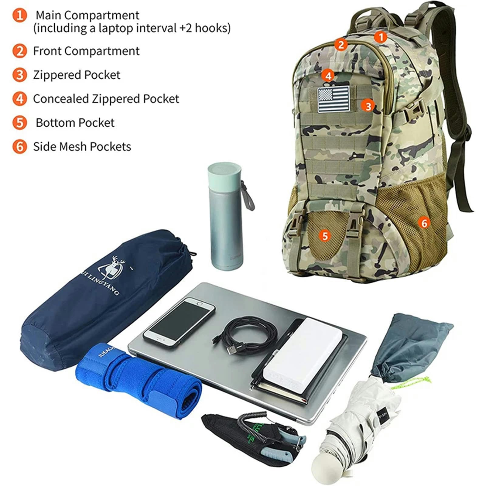 TEidea Zaino da Viaggio Borse per Escursioni E Pacchetti -35L di Zaini da Uomo Ideali per Sport, Campeggio, Escursioni, Trekking, Pesca