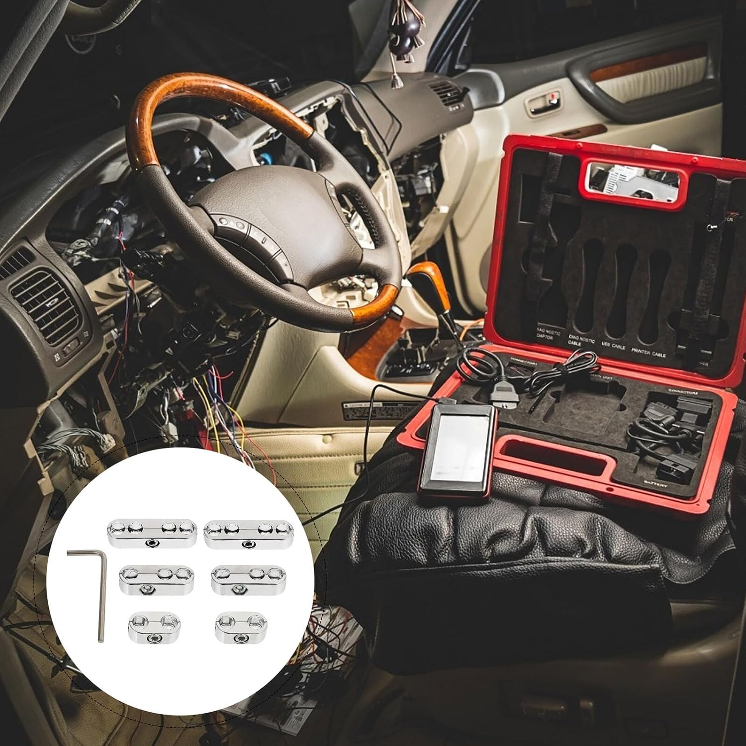 Chrome-plated Spark Plug Wire Separator Clamp Abs Auto Wire Management Divider Kit with Wrench for Engine Heat Protection and Organized Wiring