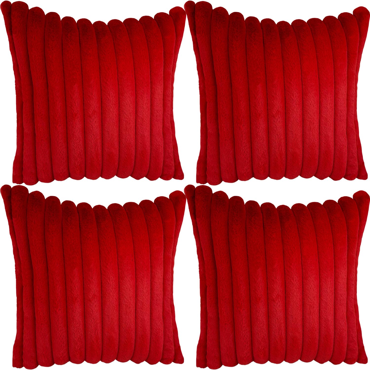 Photo 1 of 4 Pack 18x18 Pillow Cover Velvet Pillow Covers, Faux Fur Square Throw Pillow Covers for Living Room Decorations Throw Pillow Case, Throw Pillow Cover Cushion Cover for Home Sofa Bedroom Car, Red