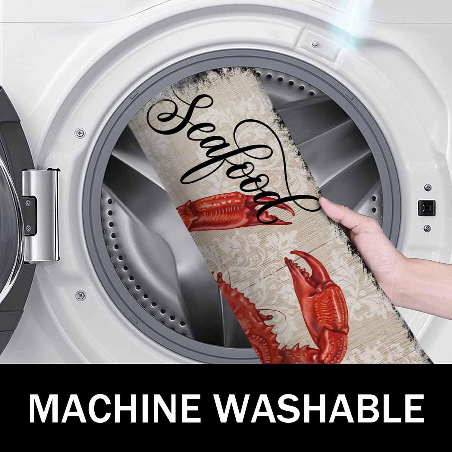 Welcome Doormat,Retro Red Crab Wood Grain Absorbent Non Slip Bath Rug,Coastal Ocean Marine Life Washable Carpet for Kitchen Bathroom Front Door Entryway Decor 24x35In