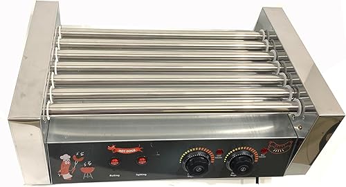 Máquina de rodillo para perros calientes, 7 rodillos antiadherentes, 18 salchichas para perros calientes con cubierta de vidrio para capó