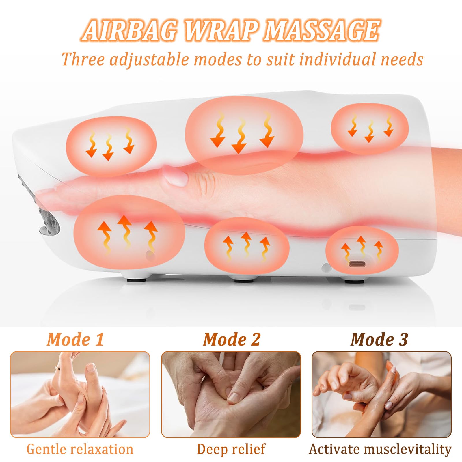 Massaggiatore elettrico per le mani, senza fili, con 3 massaggi, 3 temperature, 5 livelli di pressione, massaggiatore per dita, il miglior regalo per la famiglia e gli amici (grigio)