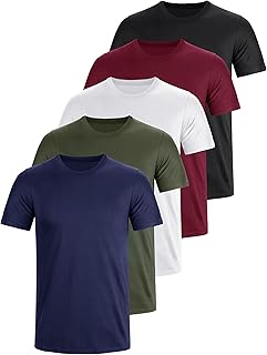 E-LIINJOYE 5 Pack Men\'s Cotton T Shirts Crew Neck Tees Breathable Work Short Sleeve Basic Plain Tshirt for Men M-5XL Multipack