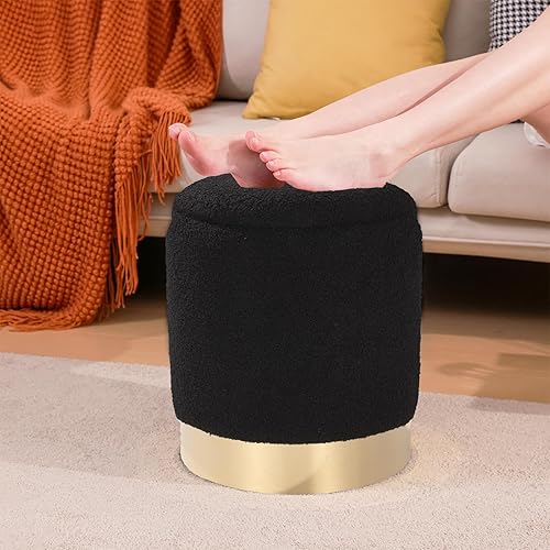 Miniatura 6 de Otomana redonda con almacenamiento, juego de 2 taburetes de tocador con tapa extraíble para dormitorio, taburete otomano de almacenamiento de sherpa