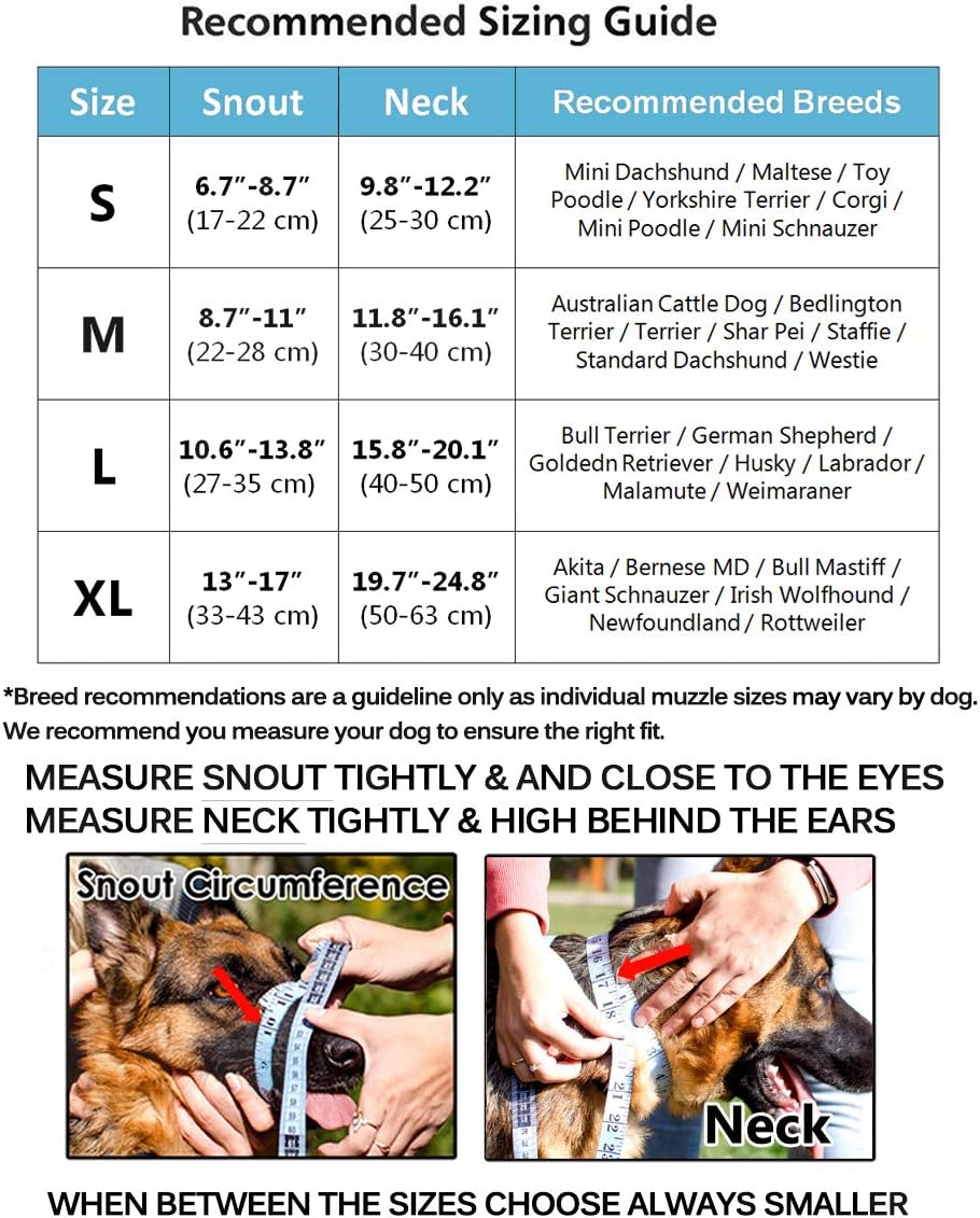 Dog Muzzle for Barking Biting and Chewing with Adjustable Loop Soft Padding (S(Snout 6.7-8.7"), Blue)