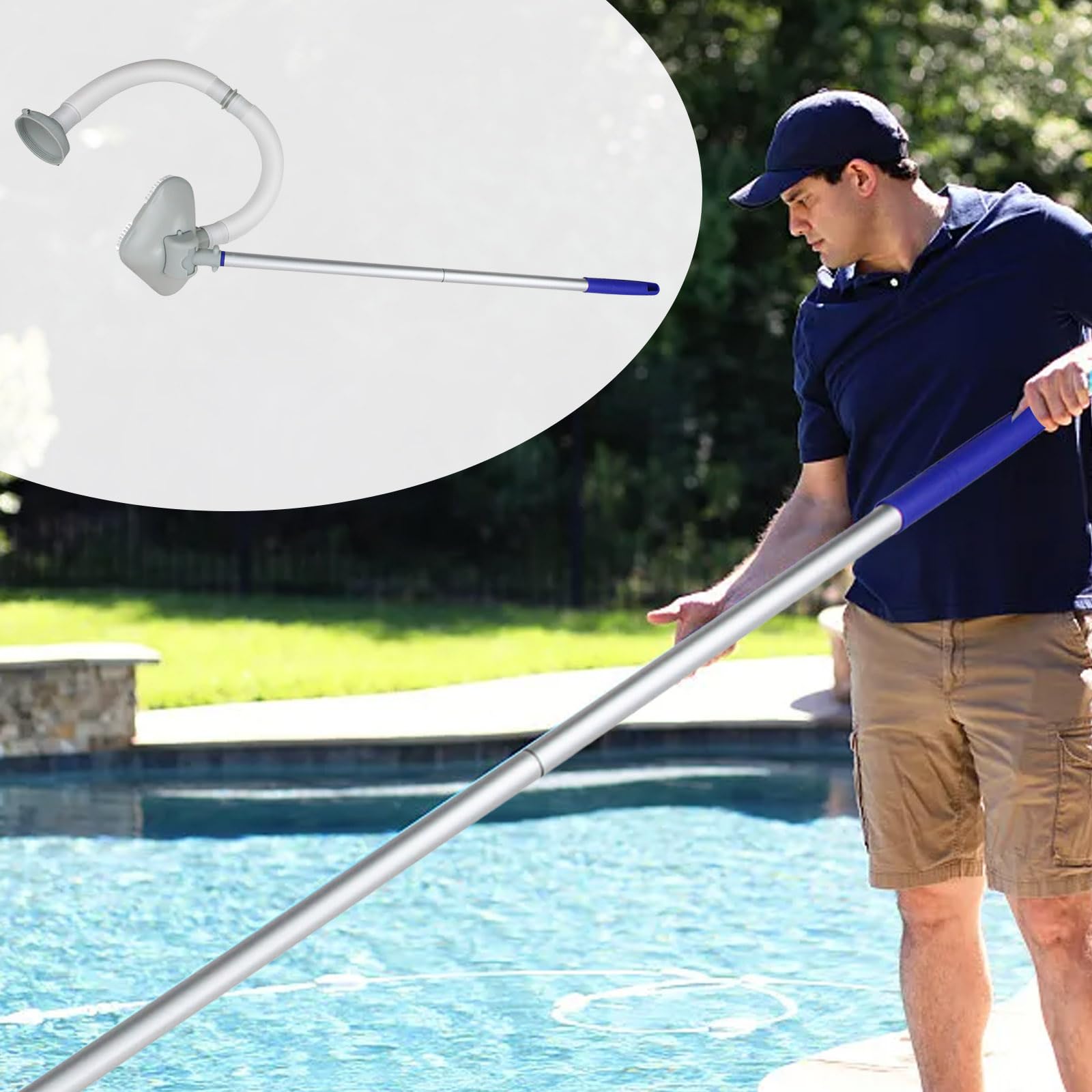 Aspiradora de piscina para piscinas pequeñas, limpiador de mano no eléctrico con poste telescópico y manguera de 13 pies, compatible con bomba de filtro, kit de limpieza para piscinas sobre el suelo