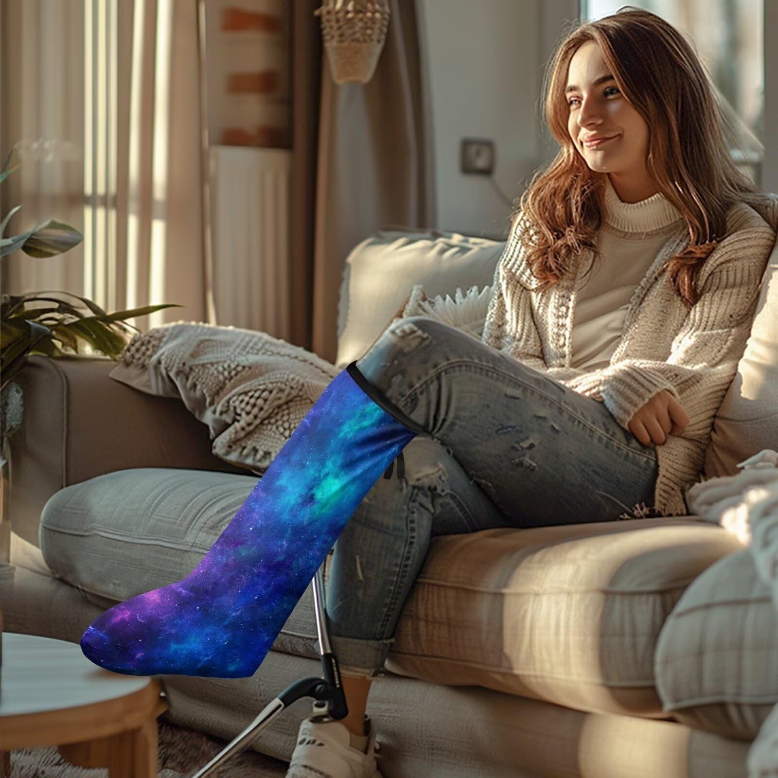 Uorisanigo Fashionable Leg Cast Cover Outdoor Cover Blue Galaxy Leg Plaster Sleeve Anti Scratch Cast Sock Cover for Foot Leg Stretch Fabric Leg Cast Protector Decoration Cover Large Size