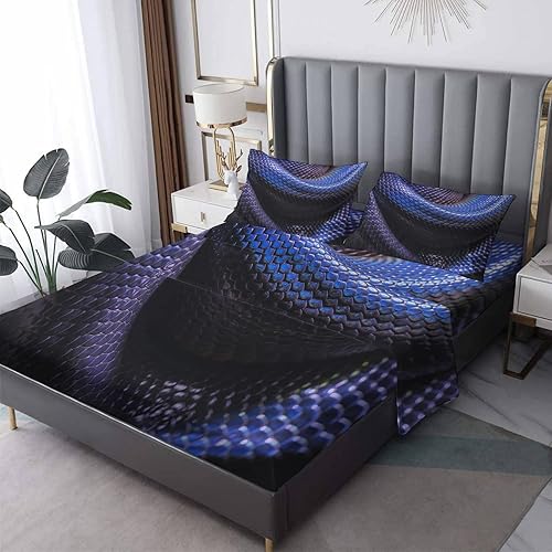 Sábanas de serpiente tamaño Queen, sábanas aterradoras de piel de serpiente, juego de sábanas y fundas de almohada de 4 piezas, sábana bajera