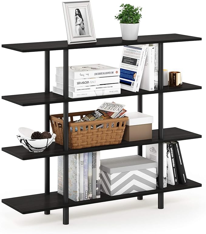 Furinno breites Regal mit 4 Ebenen, Espresso/Schwarz, 29.49 x 119.9 x 100.2 cm